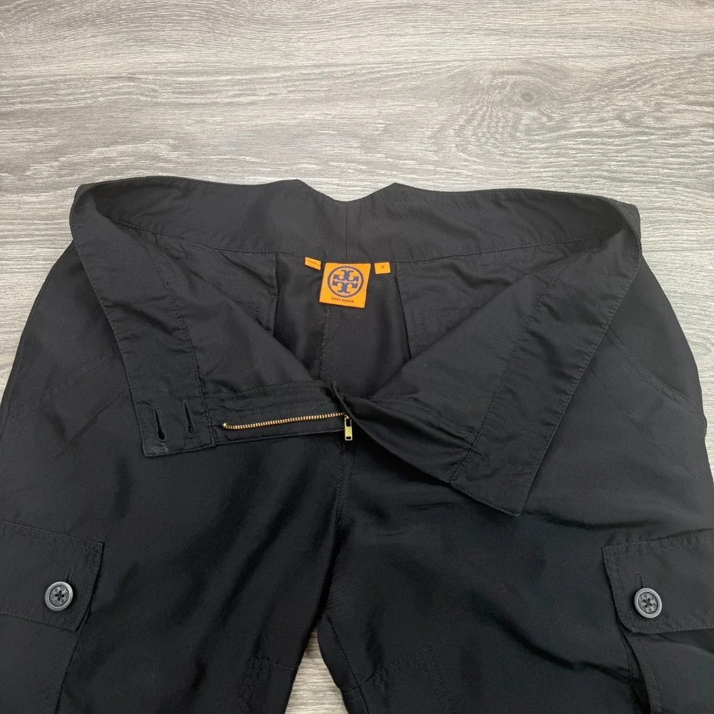 Tory Burch Pants Womens 12 Black Cargo Silk Cropped Relaxed High Rise Utility